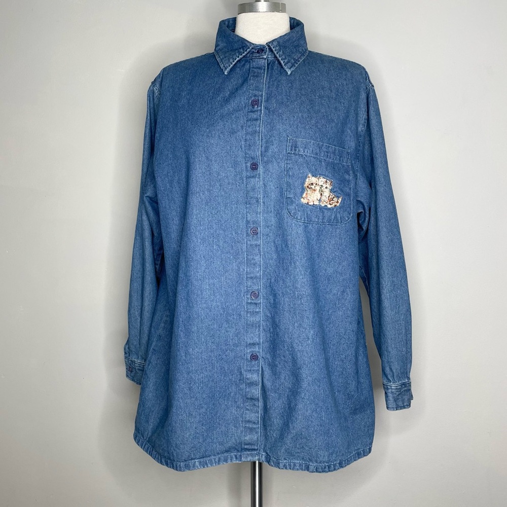 THE BRADFORD EXCHANGE Embroidered Cats Button Down Denim Shirt Jacket